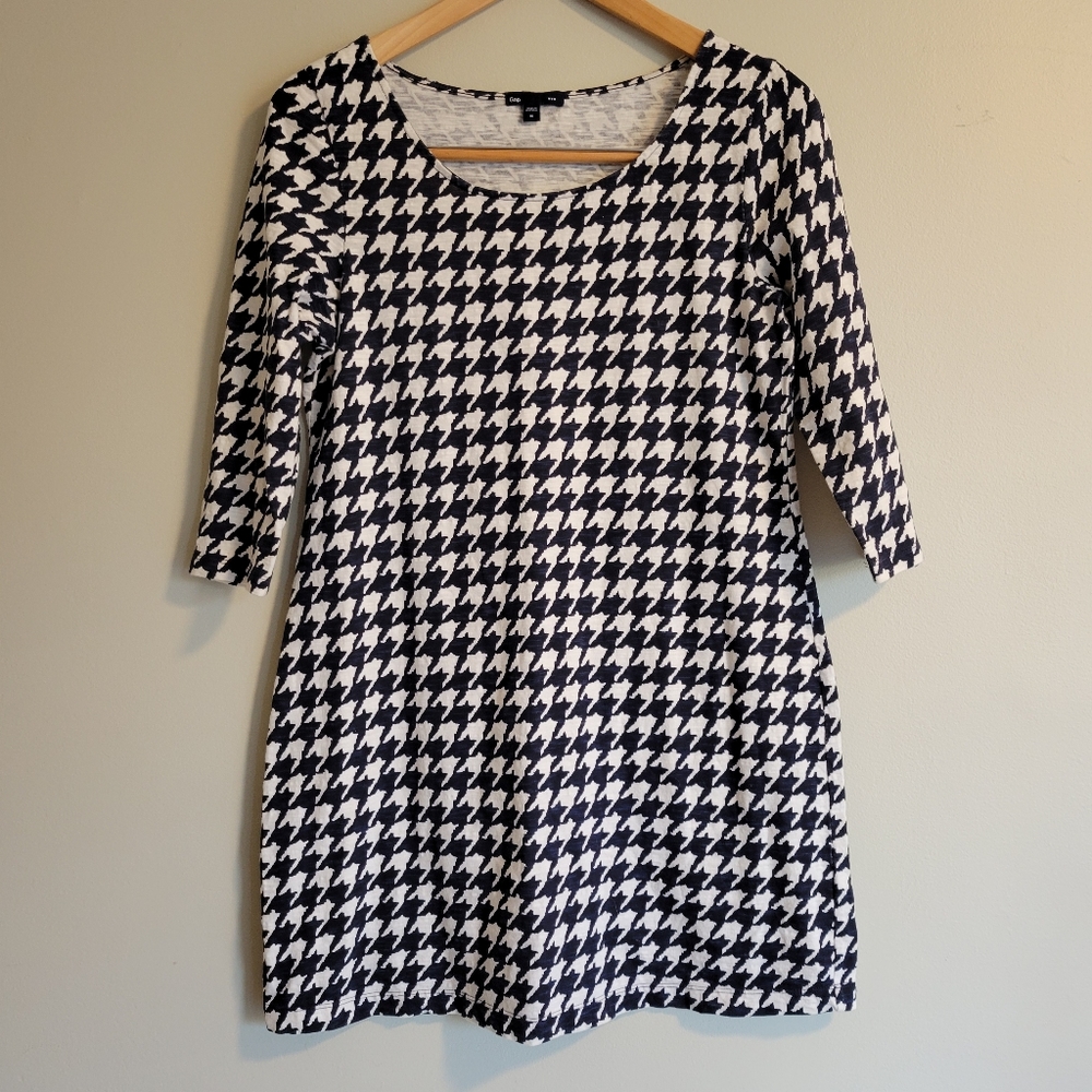 Gap Houndstooth Blue + White Shirt Dress